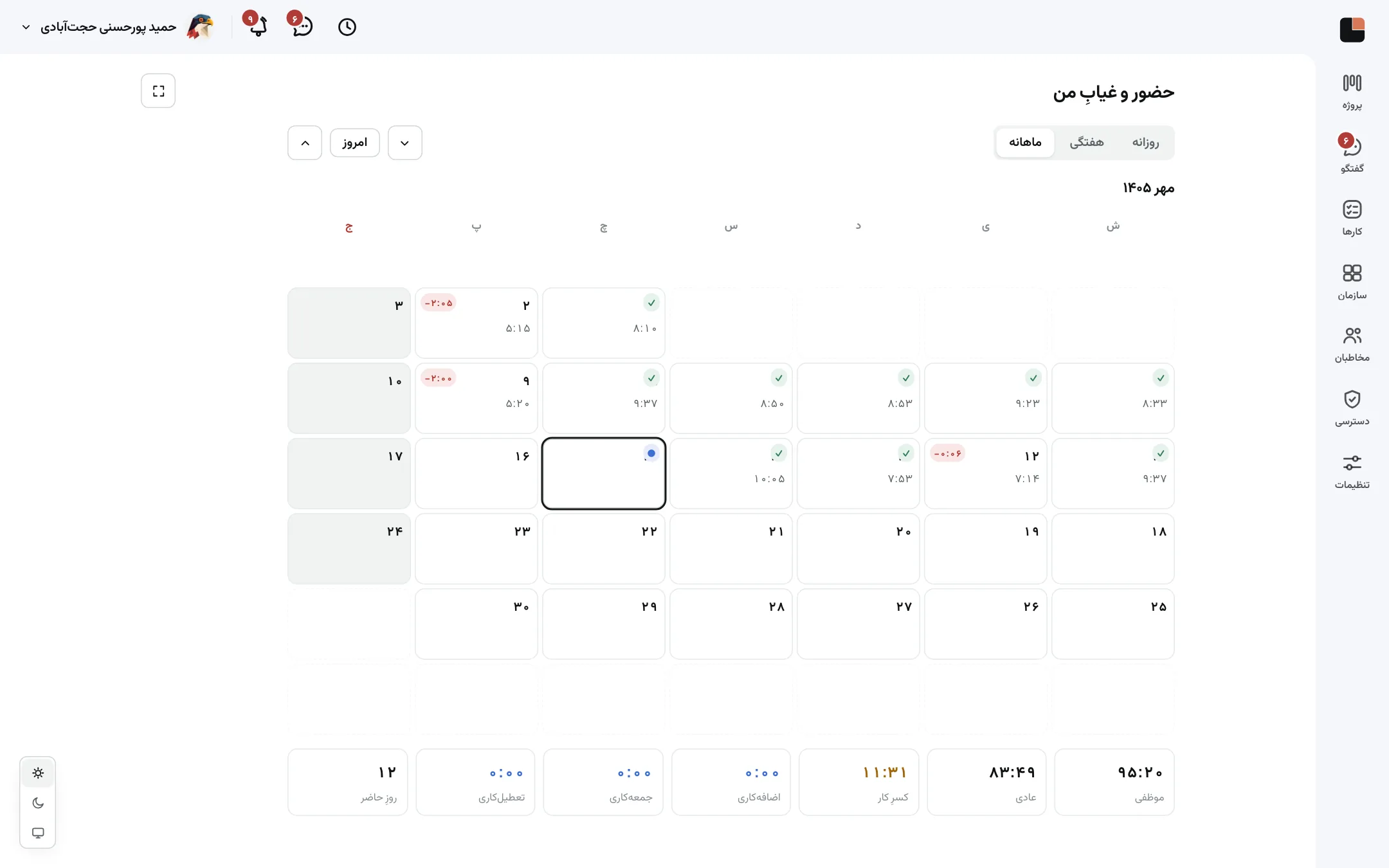 تقویم حضور ماه